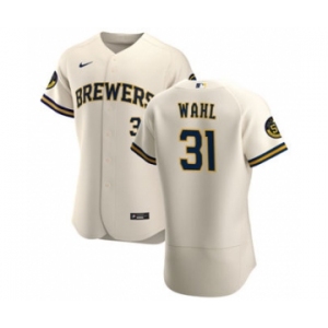 Men's Nike Milwaukee Brewers #31 Bobby Wahl Cream Home 2020 Authentic Player Baseball Jersey
