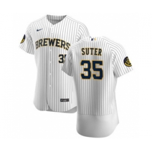 Men's Nike Milwaukee Brewers #35 Brent Suter White Home 2020 Authentic Player Baseball Jersey