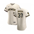 Men's Nike Milwaukee Brewers #37 Adrian Houser Cream Home 2020 Authentic Player Baseball Jersey
