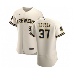 Men's Nike Milwaukee Brewers #37 Adrian Houser Cream Home 2020 Authentic Player Baseball Jersey
