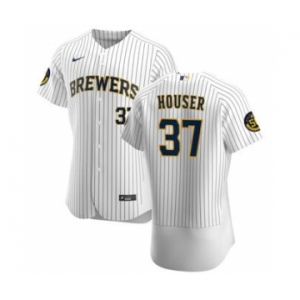 Men's Nike Milwaukee Brewers #37 Adrian Houser White Home 2020 Authentic Player Baseball Jersey