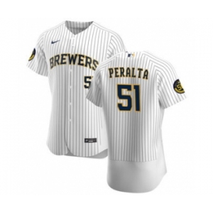 Men's Nike Milwaukee Brewers #51 Freddy Peralta White Home 2020 Authentic Player Baseball Jersey