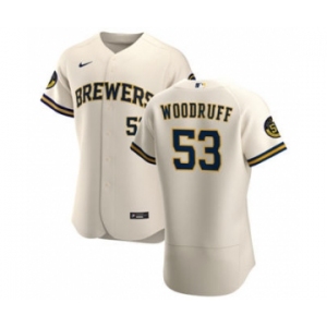 Men's Nike Milwaukee Brewers #53 Brandon Woodruff Cream Home 2020 Authentic Player Baseball Jersey