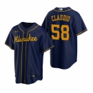 Men's Nike Milwaukee Brewers #58 Alex Claudio Navy Alternate Stitched Baseball Jersey