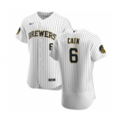 Men's Nike Milwaukee Brewers #6 Lorenzo Cain White Home 2020 Authentic Player Baseball Jersey