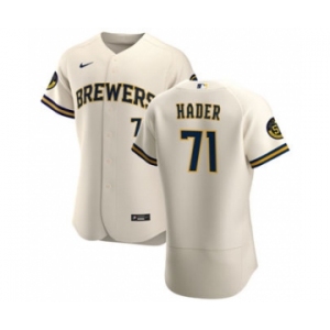 Men's Nike Milwaukee Brewers #71 Josh Hader Cream Home 2020 Authentic Player Baseball Jersey
