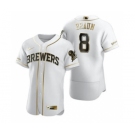 Men's Nike Milwaukee Brewers #8 Ryan Braun White 2020 Authentic Golden Edition Baseball Jersey