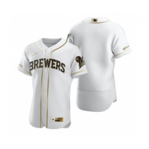 Men's Nike Milwaukee Brewers Blank White 2020 Authentic Golden Edition Baseball Jersey