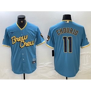 Milwaukee Brewers #11 Jackson Chourio Blue 2022 City Connect Cool Base Stitched Jersey