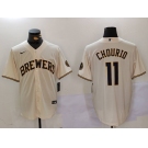 Milwaukee Brewers #11 Jackson Chourio Cream Stitched Cool Base Nike Jersey