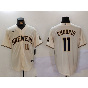 Milwaukee Brewers #11 Jackson Chourio Cream Stitched Cool Base Nike Jerseys