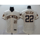 Nike Men's Milwaukee Brewers #22 Christian Yelich Cream Home Flex Base Authentic Collection Baseball Player Jersey