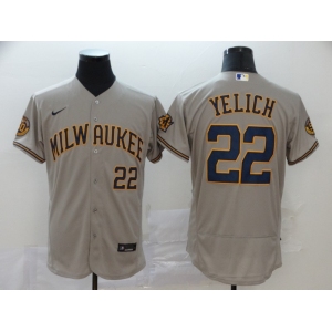 Nike Men's Milwaukee Brewers  #22 Christian Yelich Grey Alternate Flex Base Authentic Collection Baseball Jersey