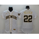 Nike Men's Milwaukee Brewers  #22 Christian Yelich White Gold  Alternate Flex Base Authentic Collection Baseball Jersey