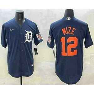 Men's Detroit Tigers #12 Casey Mize Navy Alternate With Patch Cool Base Stitched Jersey