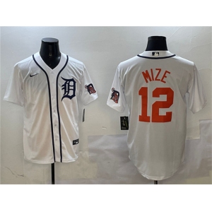 Men's Detroit Tigers #12 Casey Mize White With Patch Cool Base Stitched Baseball Jersey
