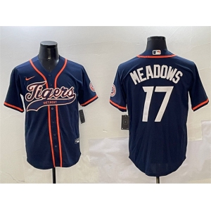 Men's Detroit Tigers #17 Parker Meadows Navy With Patch Cool Base Stitched Baseball Jersey