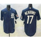 Men's Detroit Tigers #17 Parker Meadows Navy With Patch Cool Base Stitched Jersey