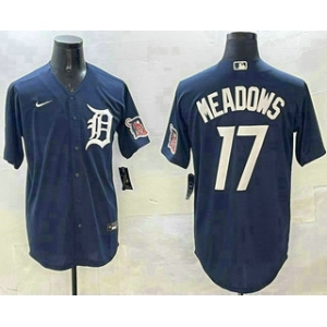 Men's Detroit Tigers #17 Parker Meadows Navy With Patch Cool Base Stitched Jersey