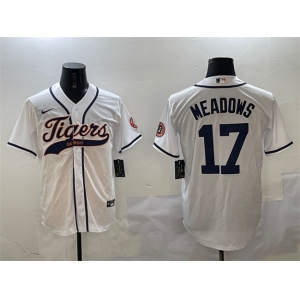Men's Detroit Tigers #17 Parker Meadows White With Patch Cool Base Stitched Baseball Jersey