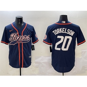 Men's Detroit Tigers #20 Spencer Torkelson Navy With Patch Cool Base Stitched Baseball Jersey
