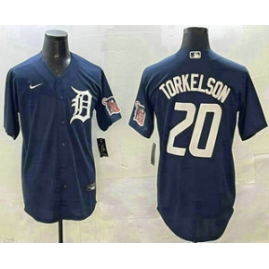 Men's Detroit Tigers #20 Spencer Torkelson Navy With Patch Cool Base Stitched Jersey