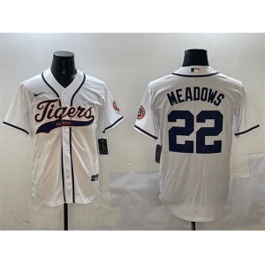 Men's Detroit Tigers #22 Parker Meadows White With Patch Cool Base Stitched Baseball Jersey