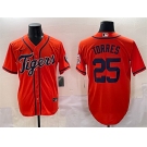 Men's Detroit Tigers #25 Gleyber Torres Orange With Patch Vapor Premier Limited Stitched Baseball Jersey