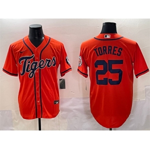 Men's Detroit Tigers #25 Gleyber Torres Orange With Patch Vapor Premier Limited Stitched Baseball Jersey