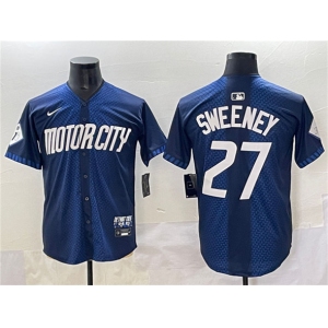 Men's Detroit Tigers #27 Trey Sweeney 2024 Navy City Connect Cool Base Limited Stitched Baseball Jersey