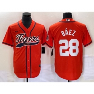 Men's Detroit Tigers #28 Javier Báez Orange Cool Base Stitched Baseball Jersey
