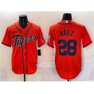 Men's Detroit Tigers #28 Javier Báez Orange With Patch Cool Base Stitched Baseball Jersey