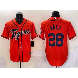 Men's Detroit Tigers #28 Javier Báez Orange With Patch Cool Base Stitched Baseball Jersey