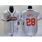 Men's Detroit Tigers #28 Javier Báez White Cool Base Stitched Baseball Jersey