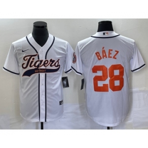 Men's Detroit Tigers #28 Javier Báez White Cool Base Stitched Baseball Jersey