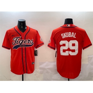 Men's Detroit Tigers #29 Tarik Skubal Orange With Patch Cool Base Stitched Baseball Jersey