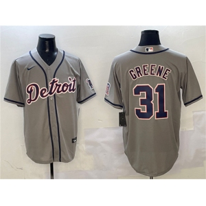 Men's Detroit Tigers #31 Riley Greene Gray With Patch Cool Base Stitched Baseball Jersey