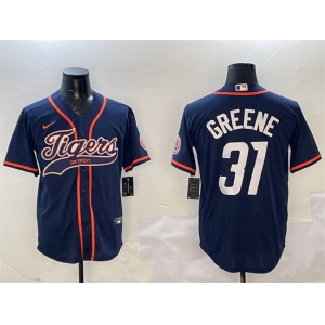 Men's Detroit Tigers #31 Riley Greene Navy With Patch Cool Base Stitched Baseball Jersey