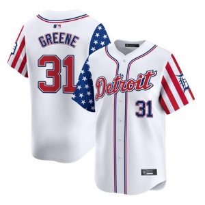 Men's Detroit Tigers #31 Riley Greene White 2025 Independence Day Vapor Premier Limited Stitched Baseball Jersey