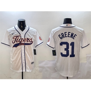 Men's Detroit Tigers #31 Riley Greene White With Patch Cool Base Stitched Baseball Jersey