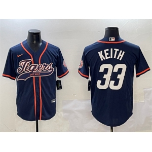 Men's Detroit Tigers #33 Colt Keith Navy With Patch Cool Base Stitched Baseball Jersey