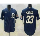 Men's Detroit Tigers #33 Colt Keith Navy With Patch Cool Base Stitched Jersey