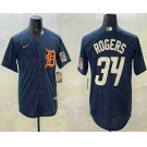 Men's Detroit Tigers #34 Jake Rogers Navy Alternate With Patch Cool Base Stitched Jersey