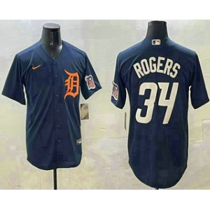 Men's Detroit Tigers #34 Jake Rogers Navy Alternate With Patch Cool Base Stitched Jersey