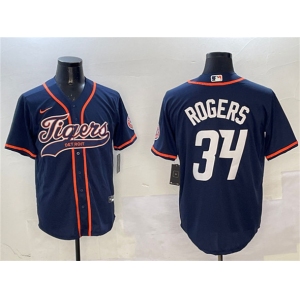 Men's Detroit Tigers #34 Jake Rogers Navy With Patch Cool Base Stitched Baseball Jersey