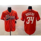 Men's Detroit Tigers #34 Jake Rogers Orange With Patch Cool Base Stitched Baseball Jersey