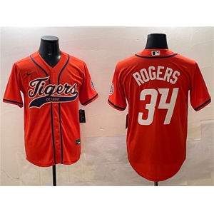 Men's Detroit Tigers #34 Jake Rogers Orange With Patch Cool Base Stitched Baseball Jersey