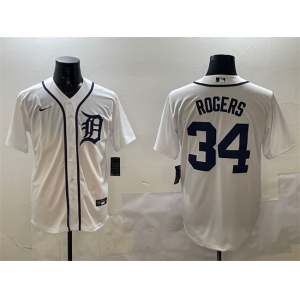 Men's Detroit Tigers #34 Jake Rogers White Cool Base Stitched Baseball Jersey
