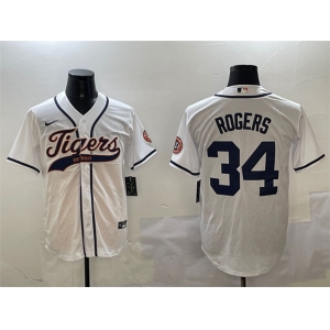 Men's Detroit Tigers #34 Jake Rogers White With Patch Cool Base Stitched Baseball Jersey