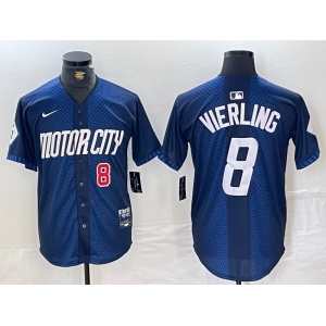 Men's Detroit Tigers #8 Matt Vierling Number Navy 2024 City Connect Cool Base Limited Stitched Jersey